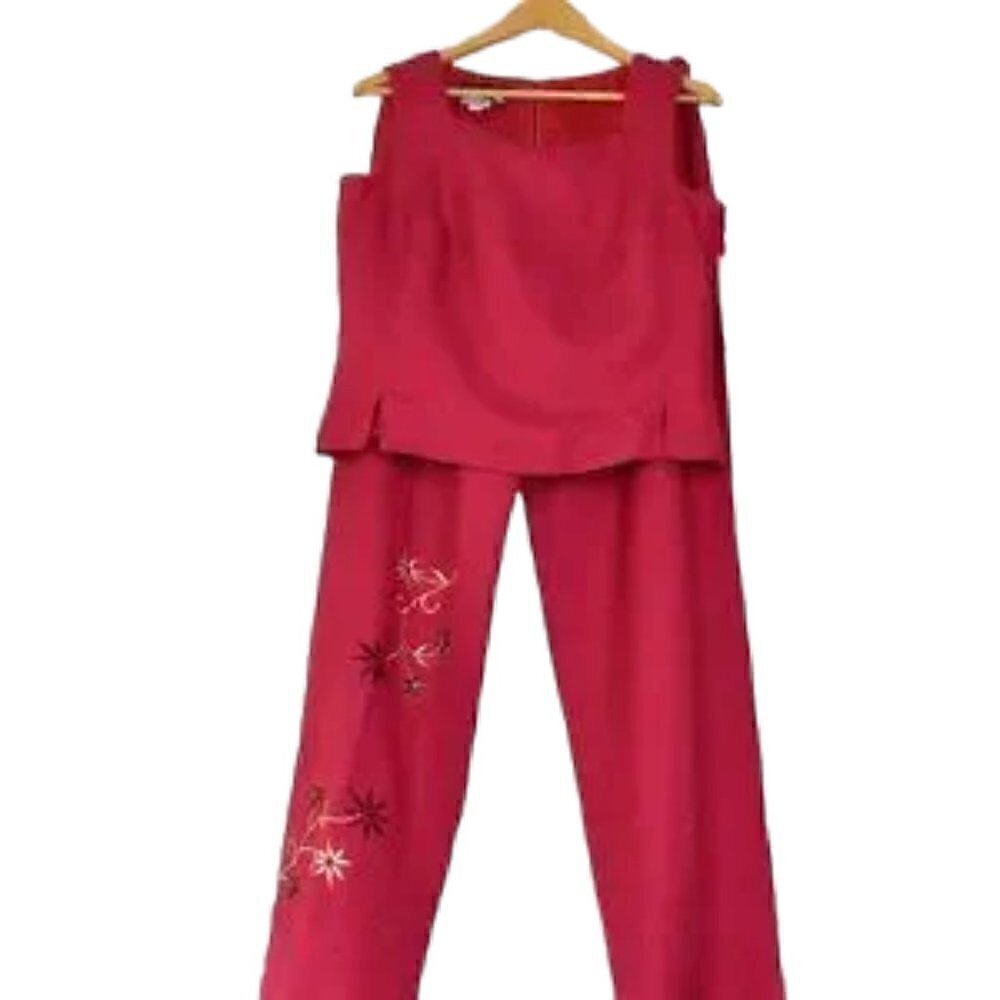 Donna Morgan Two Piece Summer Sleeveless Linen Pant Set Size 12 Pantsuit